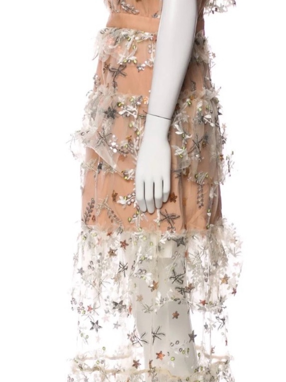 Self Potrait Star Embellished Floral Sequin Nude Maxi Dress Size 10 NWT Fall - Picture 7 of 7
